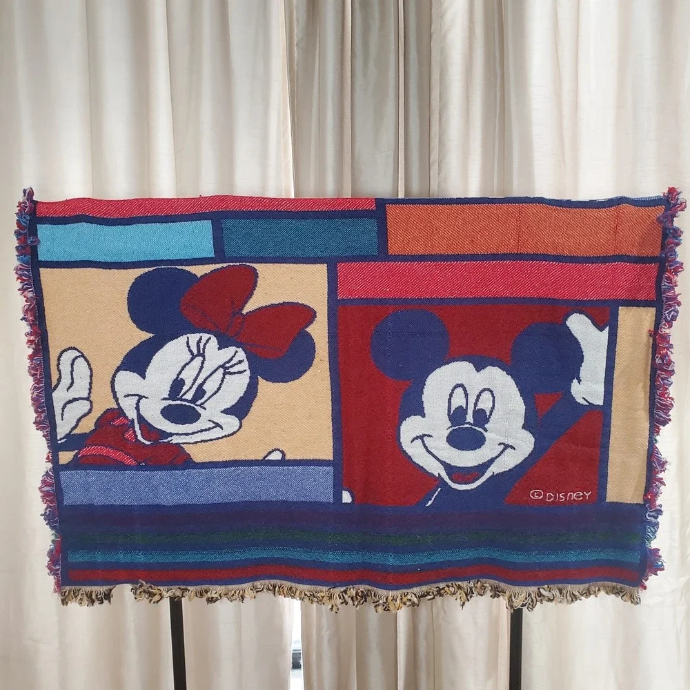 VTG Disney Blanket Characters Tapestry Woven Block Beacon Throw‎ 61x54 USA